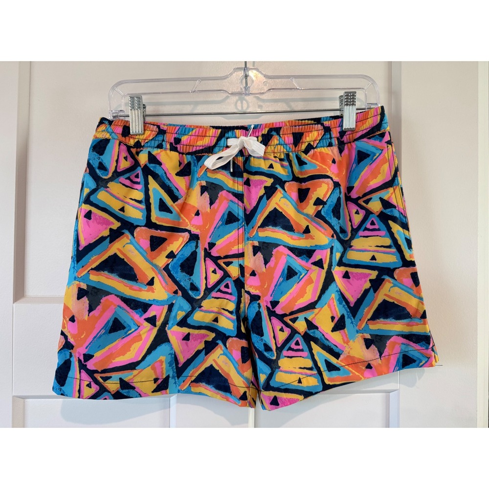 Chubbies Youth Large 14/16 Swim Trunks Retro Neon Geometric Triangle Print Multi